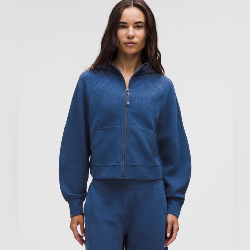 Scuba Oversized Full-Zip Hoodie *Waffle Size M/L in Heathered Blue Twill